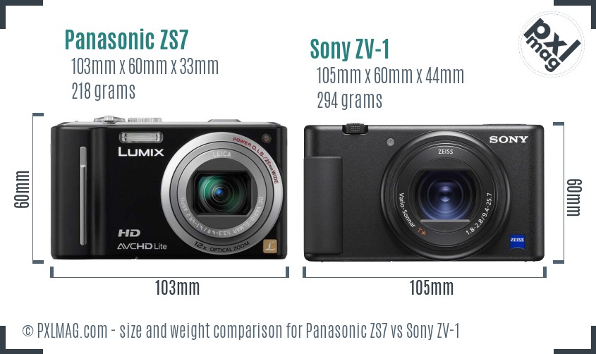 Panasonic ZS7 vs Sony ZV-1 size comparison