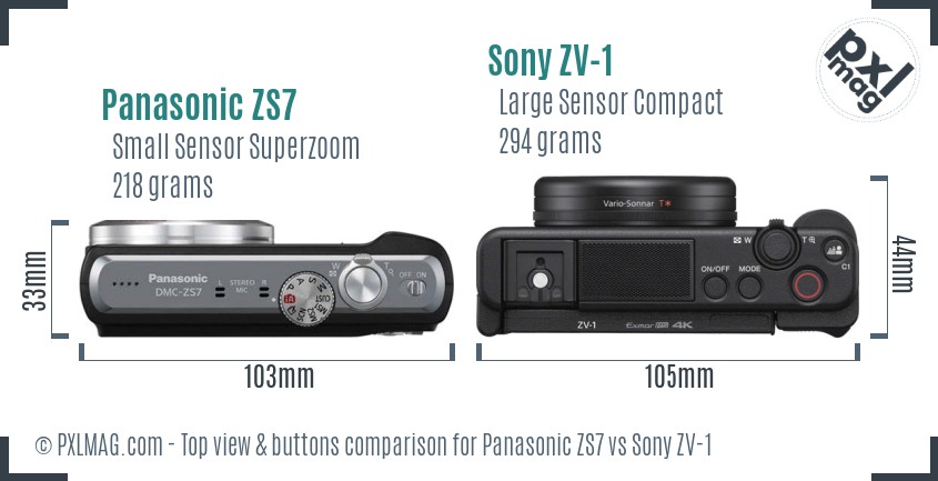 Panasonic ZS7 vs Sony ZV-1 top view buttons comparison