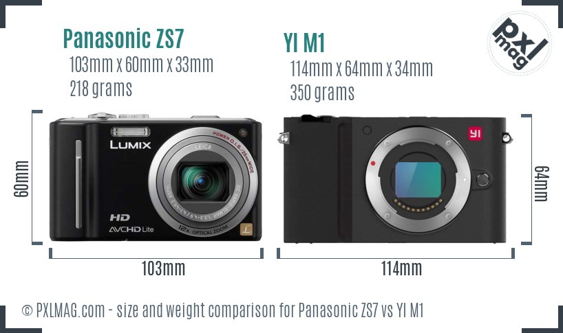 Panasonic ZS7 vs YI M1 size comparison