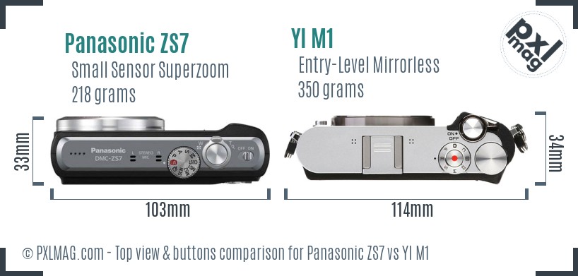 Panasonic ZS7 vs YI M1 top view buttons comparison