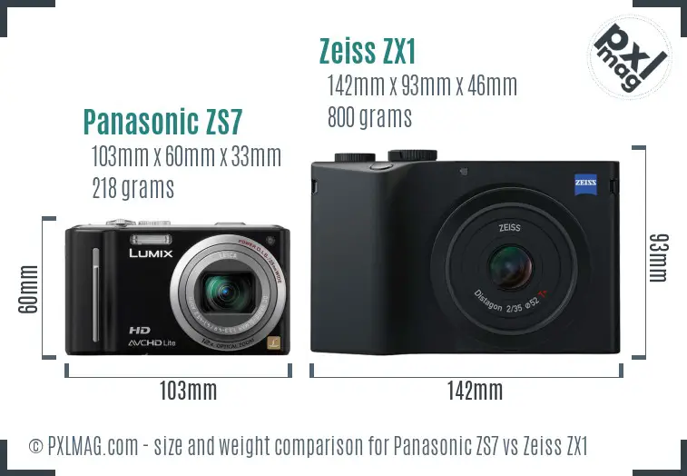 Panasonic ZS7 vs Zeiss ZX1 size comparison