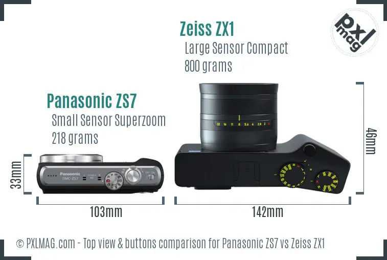Panasonic ZS7 vs Zeiss ZX1 top view buttons comparison