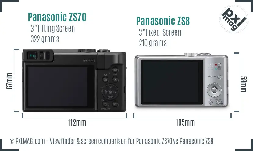 Panasonic ZS70 vs Panasonic ZS8 Screen and Viewfinder comparison