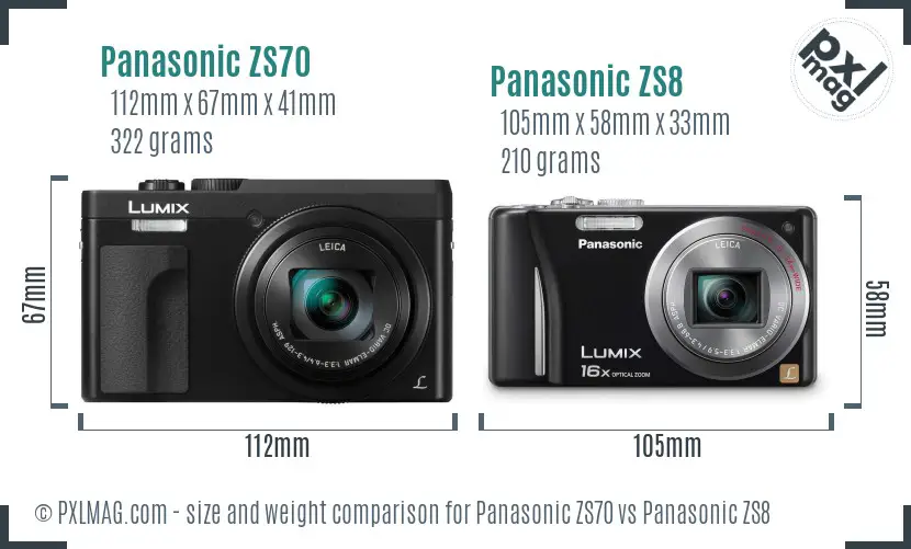 Panasonic ZS70 vs Panasonic ZS8 size comparison