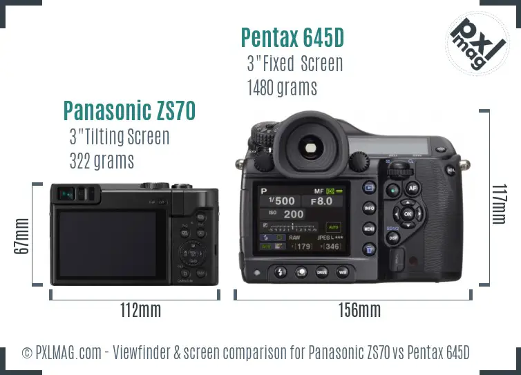 Panasonic ZS70 vs Pentax 645D Screen and Viewfinder comparison
