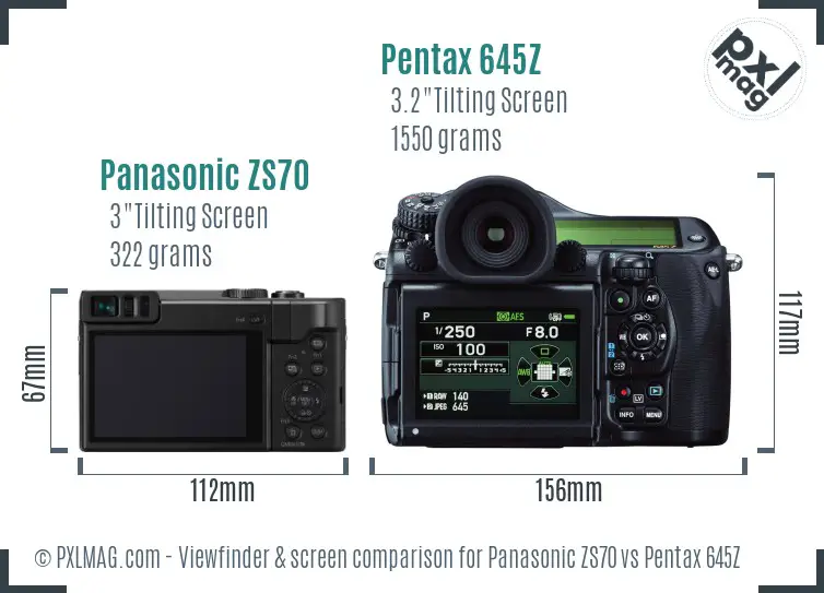 Panasonic ZS70 vs Pentax 645Z Screen and Viewfinder comparison