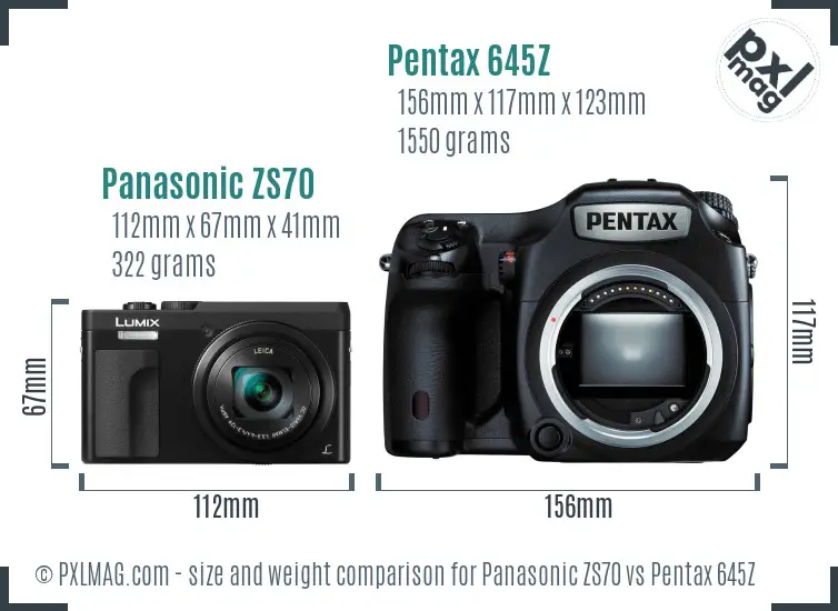 Panasonic ZS70 vs Pentax 645Z size comparison