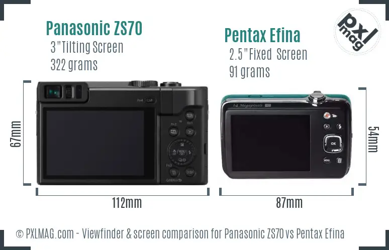Panasonic ZS70 vs Pentax Efina Screen and Viewfinder comparison