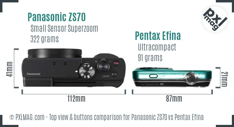 Panasonic ZS70 vs Pentax Efina top view buttons comparison