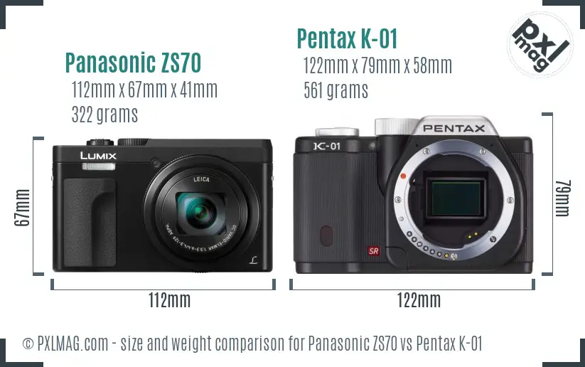 Panasonic ZS70 vs Pentax K-01 size comparison