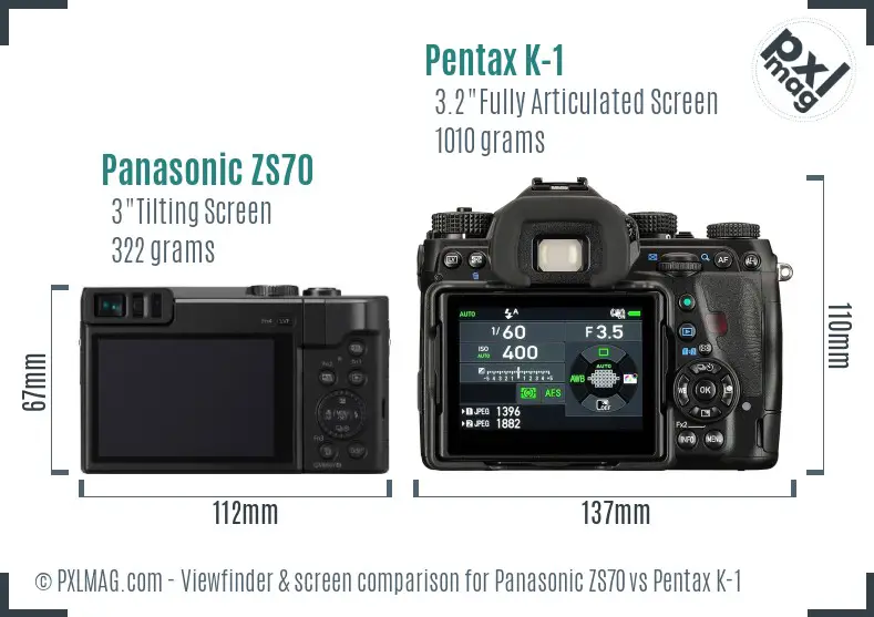 Panasonic ZS70 vs Pentax K-1 Screen and Viewfinder comparison