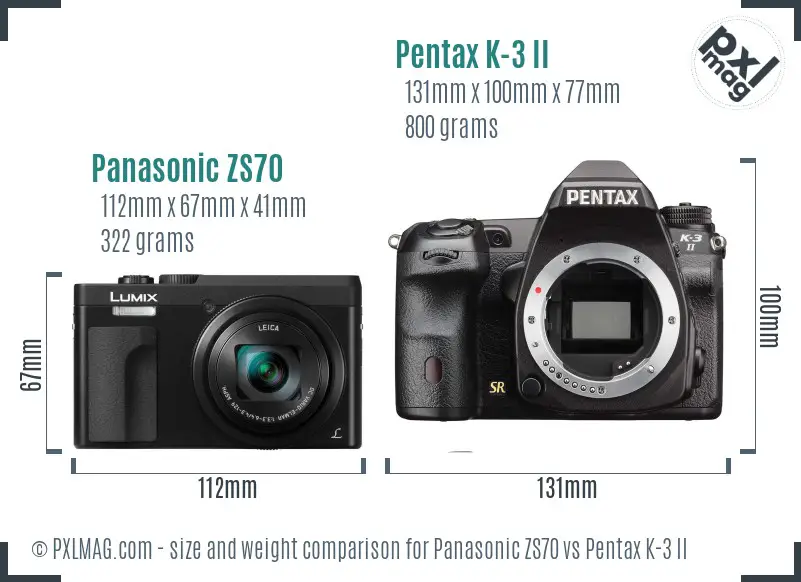 Panasonic ZS70 vs Pentax K-3 II size comparison