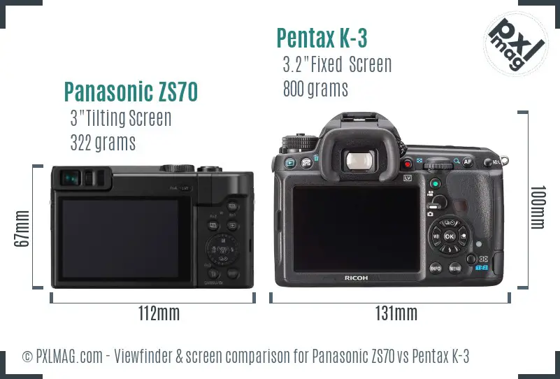 Panasonic ZS70 vs Pentax K-3 Screen and Viewfinder comparison