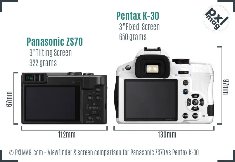 Panasonic ZS70 vs Pentax K-30 Screen and Viewfinder comparison