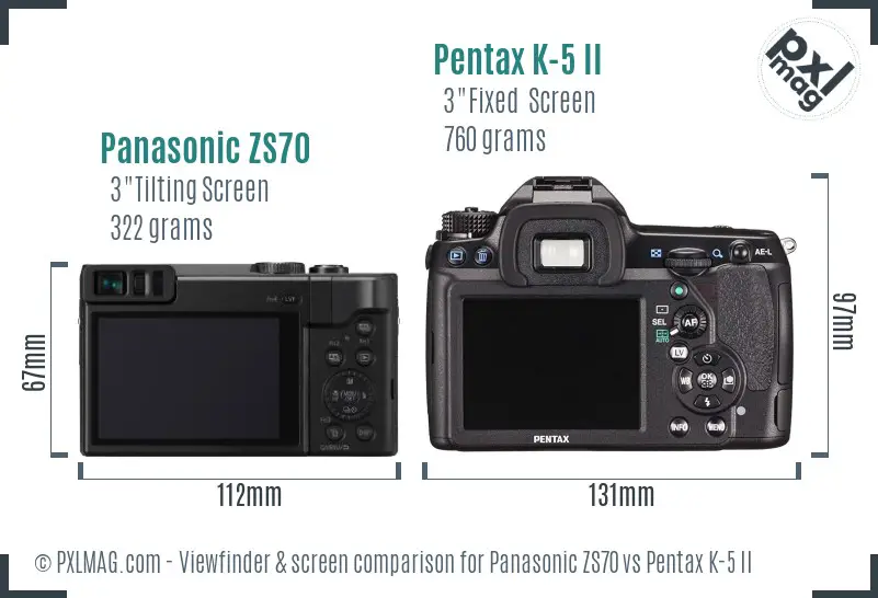 Panasonic ZS70 vs Pentax K-5 II Screen and Viewfinder comparison