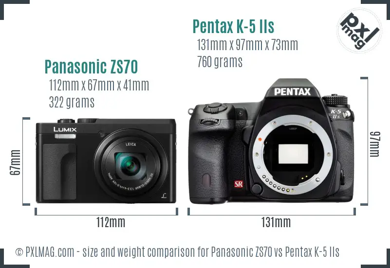 Panasonic ZS70 vs Pentax K-5 IIs size comparison