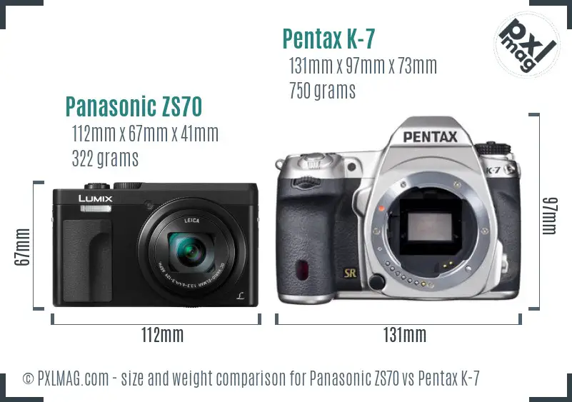 Panasonic ZS70 vs Pentax K-7 size comparison