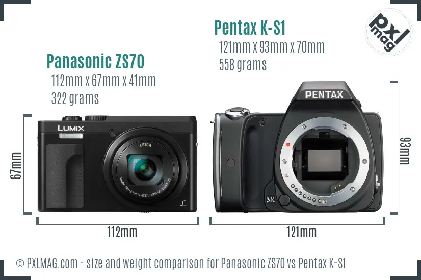 Panasonic ZS70 vs Pentax K-S1 size comparison