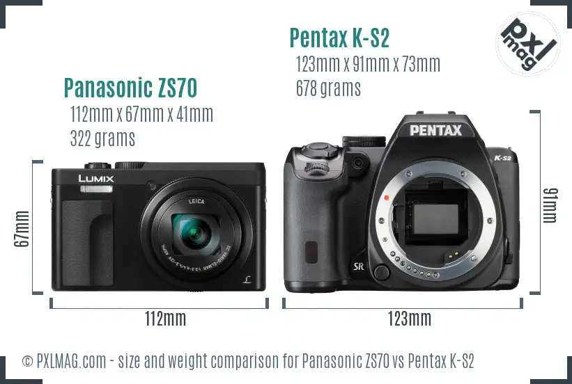 Panasonic ZS70 vs Pentax K-S2 size comparison
