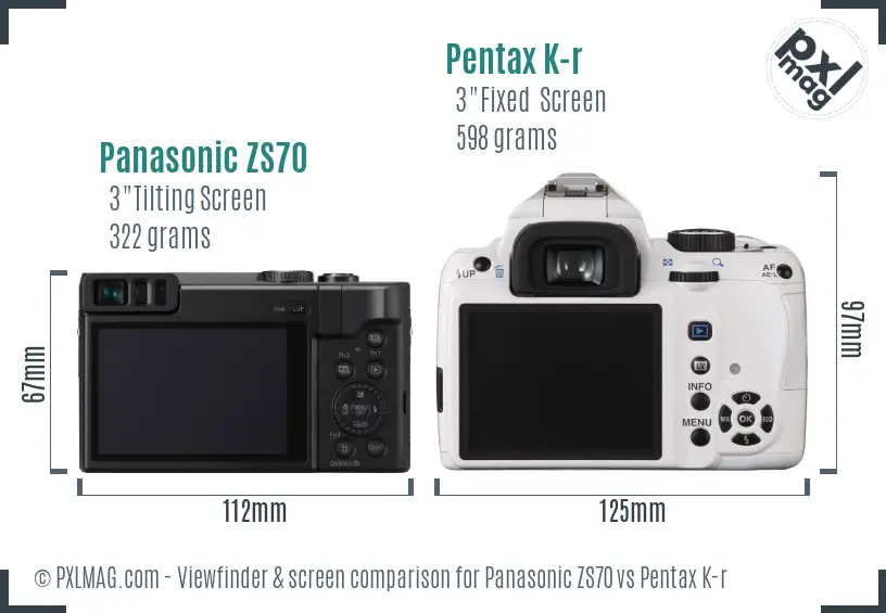 Panasonic ZS70 vs Pentax K-r Screen and Viewfinder comparison