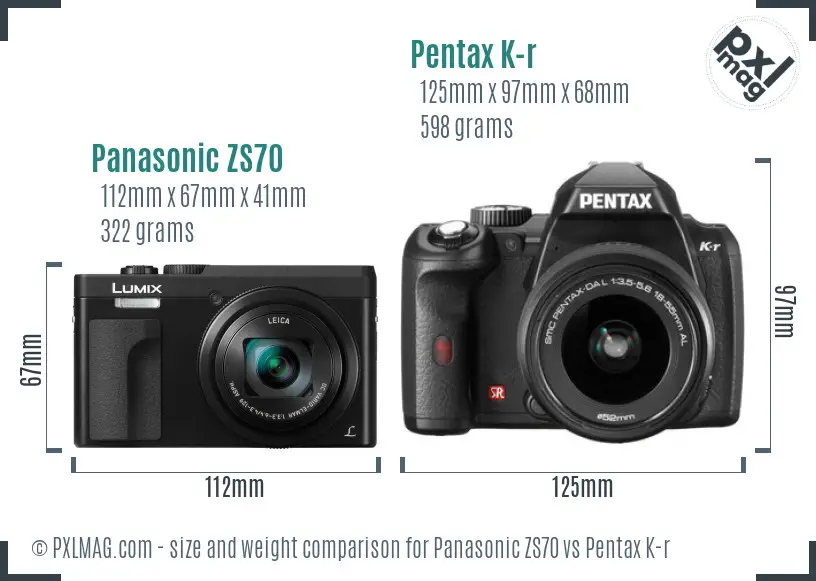Panasonic ZS70 vs Pentax K-r size comparison