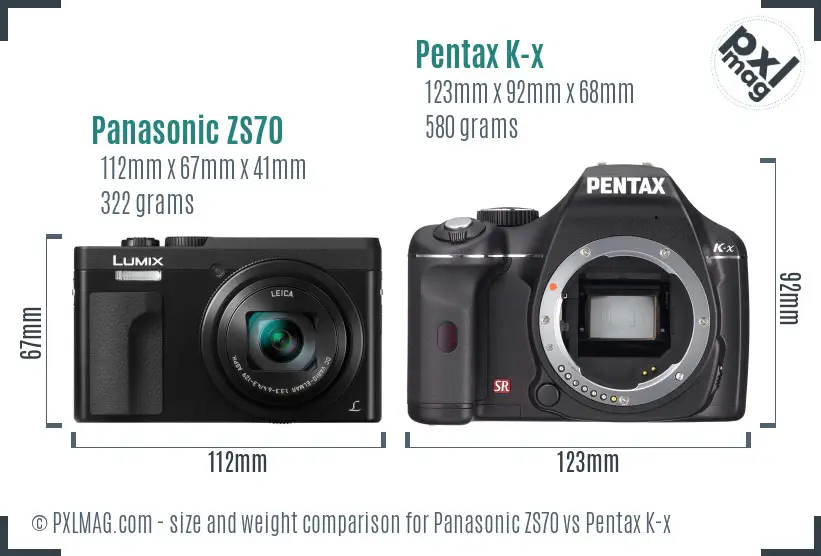 Panasonic ZS70 vs Pentax K-x size comparison