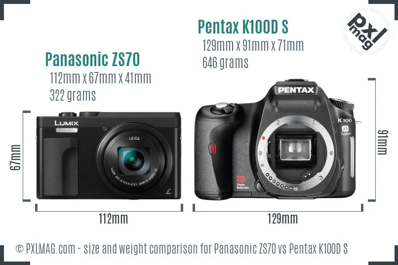 Panasonic ZS70 vs Pentax K100D S size comparison