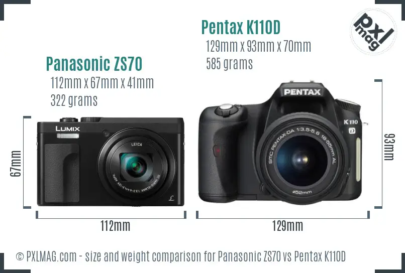 Panasonic ZS70 vs Pentax K110D size comparison