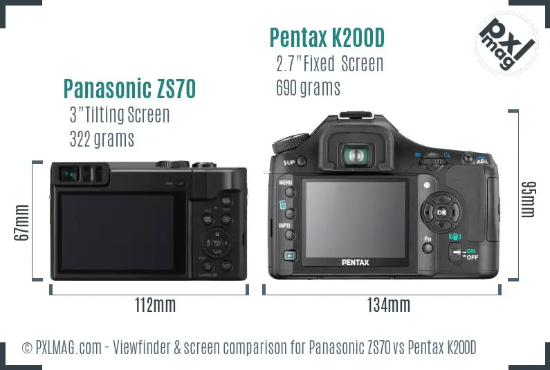 Panasonic ZS70 vs Pentax K200D Screen and Viewfinder comparison