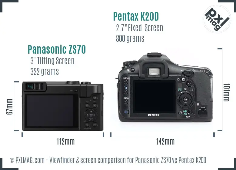 Panasonic ZS70 vs Pentax K20D Screen and Viewfinder comparison