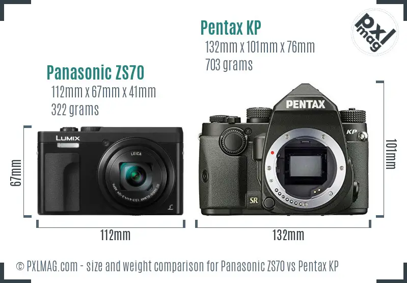 Panasonic ZS70 vs Pentax KP size comparison