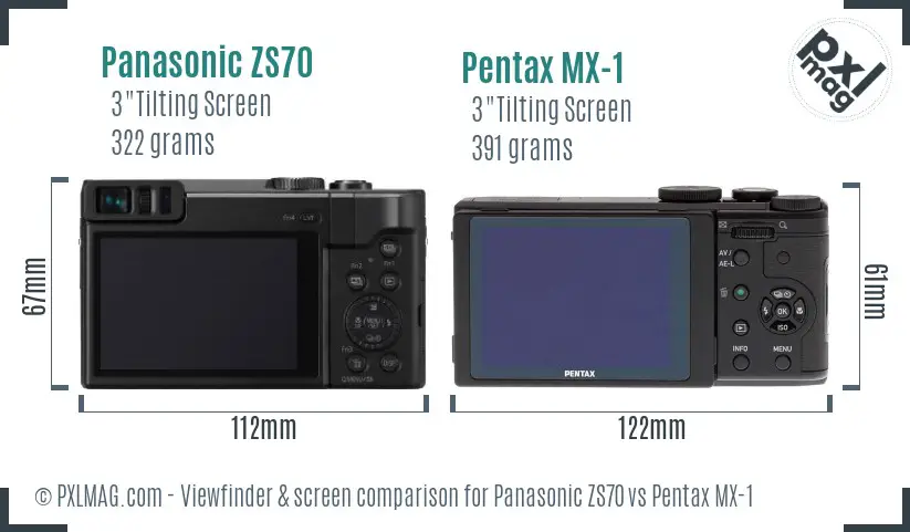 Panasonic ZS70 vs Pentax MX-1 Screen and Viewfinder comparison