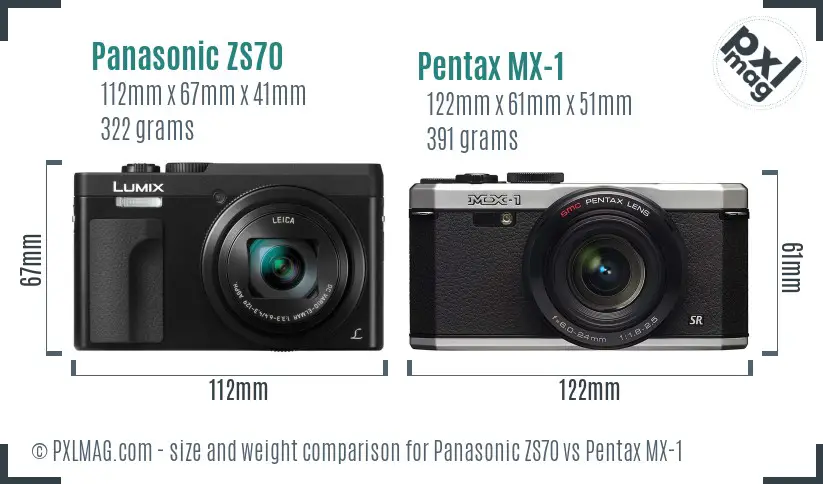 Panasonic ZS70 vs Pentax MX-1 size comparison