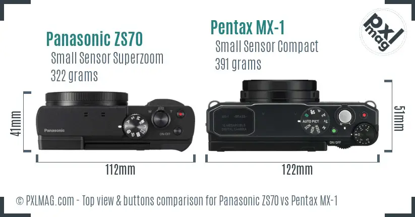 Panasonic ZS70 vs Pentax MX-1 top view buttons comparison