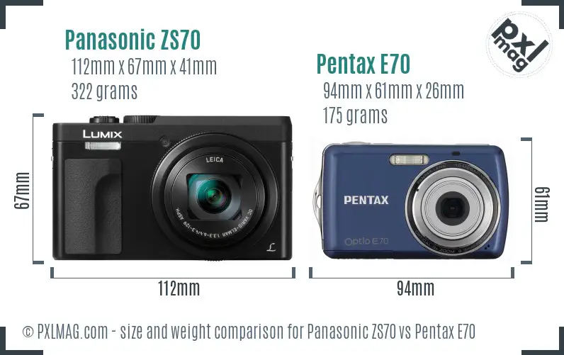 Panasonic ZS70 vs Pentax E70 size comparison
