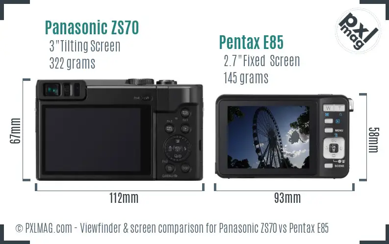 Panasonic ZS70 vs Pentax E85 Screen and Viewfinder comparison