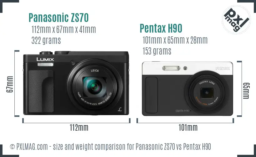Panasonic ZS70 vs Pentax H90 size comparison