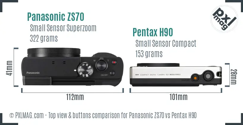 Panasonic ZS70 vs Pentax H90 top view buttons comparison