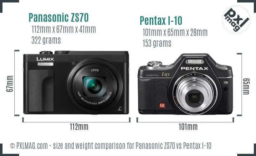 Panasonic ZS70 vs Pentax I-10 size comparison