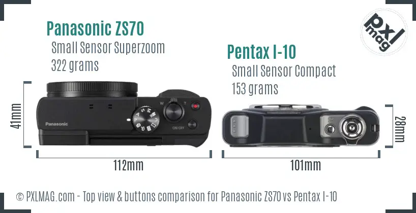 Panasonic ZS70 vs Pentax I-10 top view buttons comparison