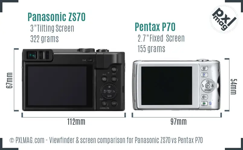 Panasonic ZS70 vs Pentax P70 Screen and Viewfinder comparison