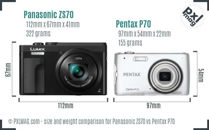Panasonic ZS70 vs Pentax P70 size comparison