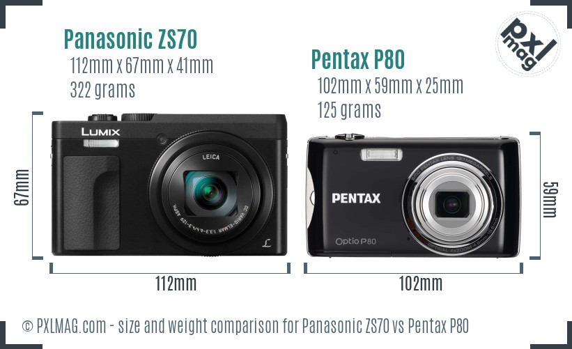 Panasonic ZS70 vs Pentax P80 size comparison