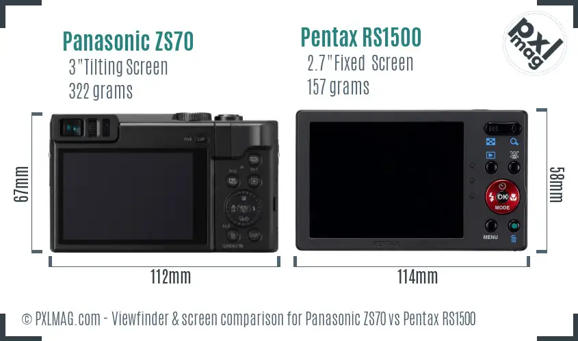 Panasonic ZS70 vs Pentax RS1500 Screen and Viewfinder comparison