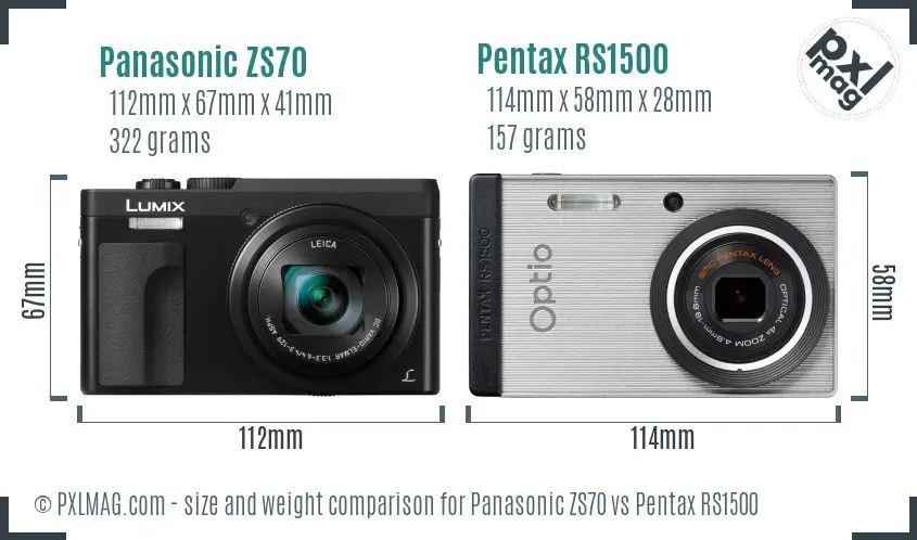 Panasonic ZS70 vs Pentax RS1500 size comparison