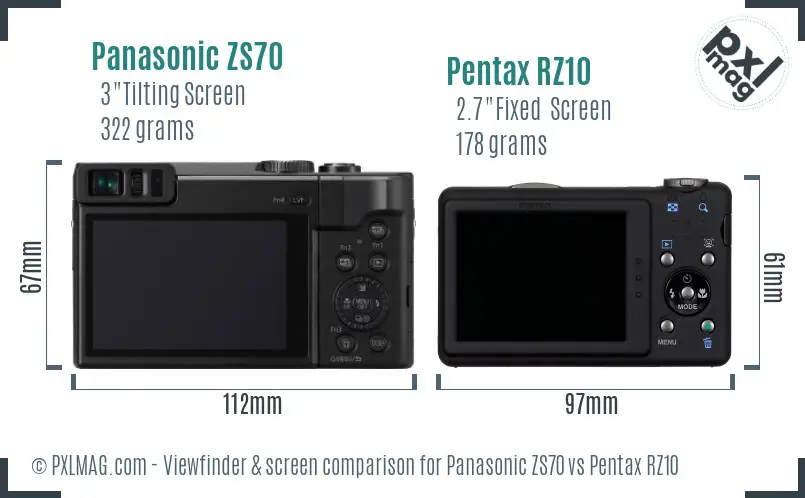 Panasonic ZS70 vs Pentax RZ10 Screen and Viewfinder comparison