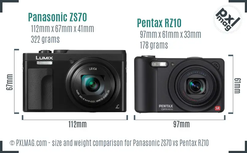 Panasonic ZS70 vs Pentax RZ10 size comparison