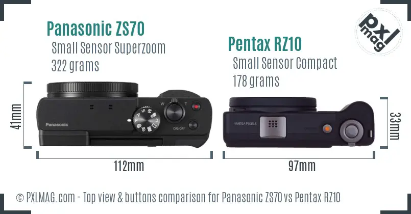 Panasonic ZS70 vs Pentax RZ10 top view buttons comparison