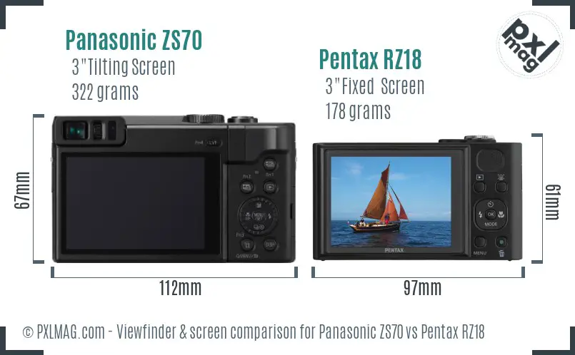 Panasonic ZS70 vs Pentax RZ18 Screen and Viewfinder comparison