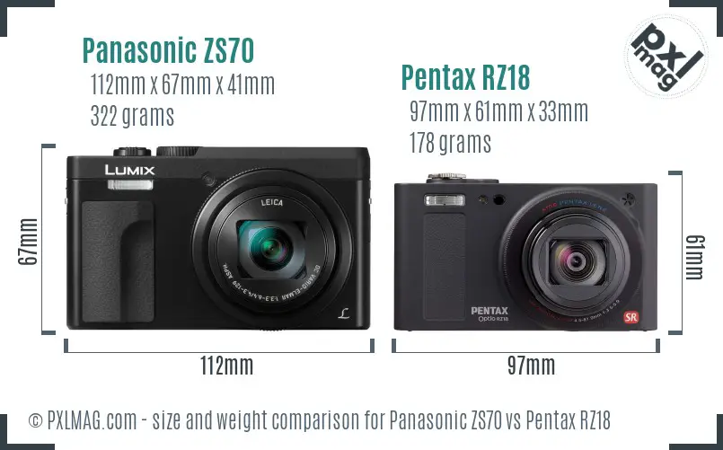 Panasonic ZS70 vs Pentax RZ18 size comparison